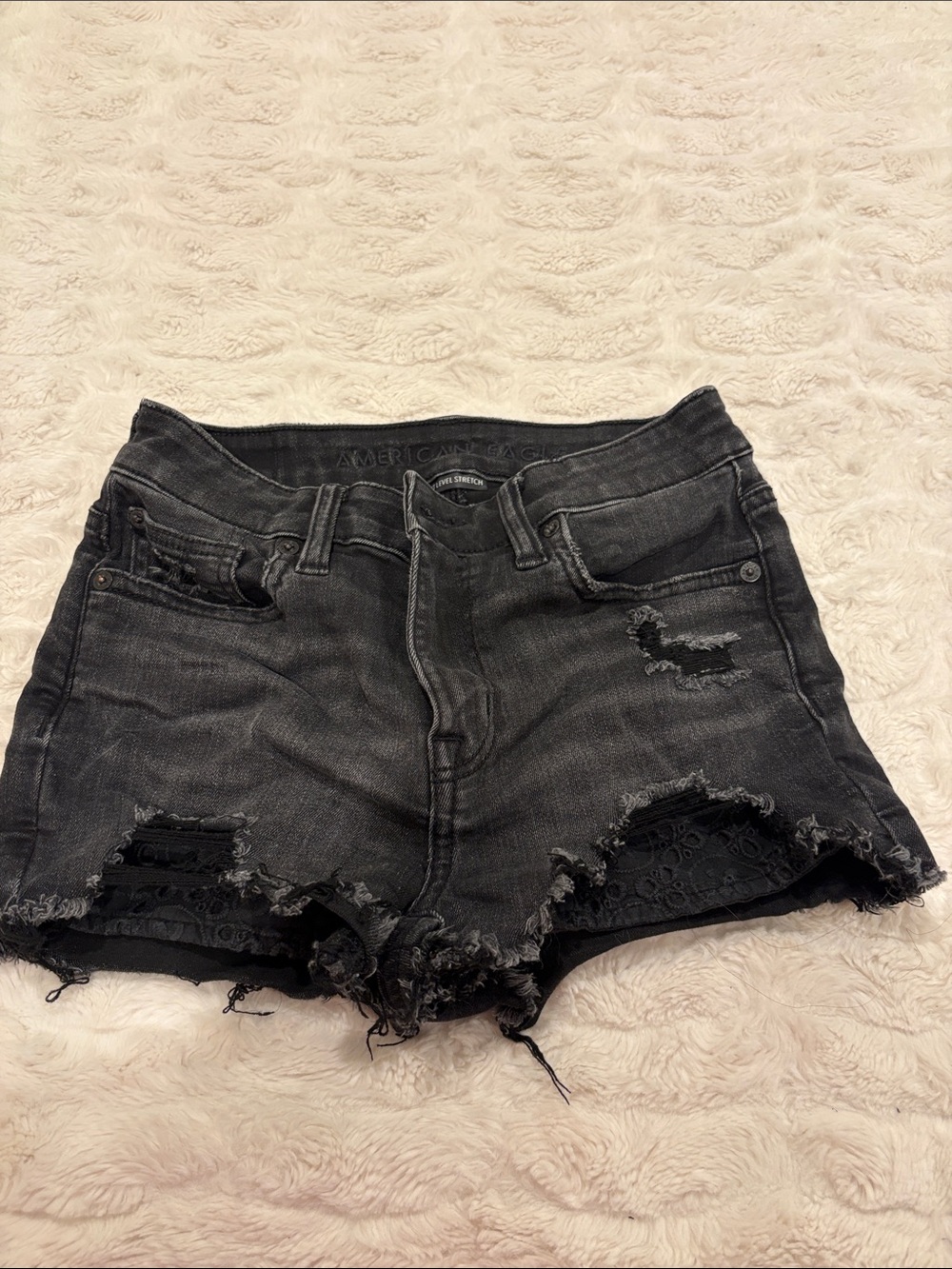 American Eagle Outfitters Washed Black Distressed Jean Shorts